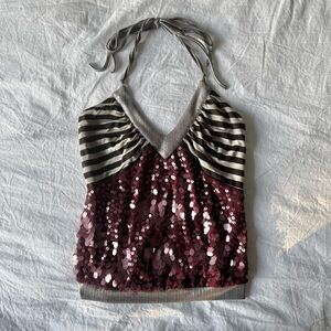 Custo Barcelonana Purple Sequin Halter Top Sz 1